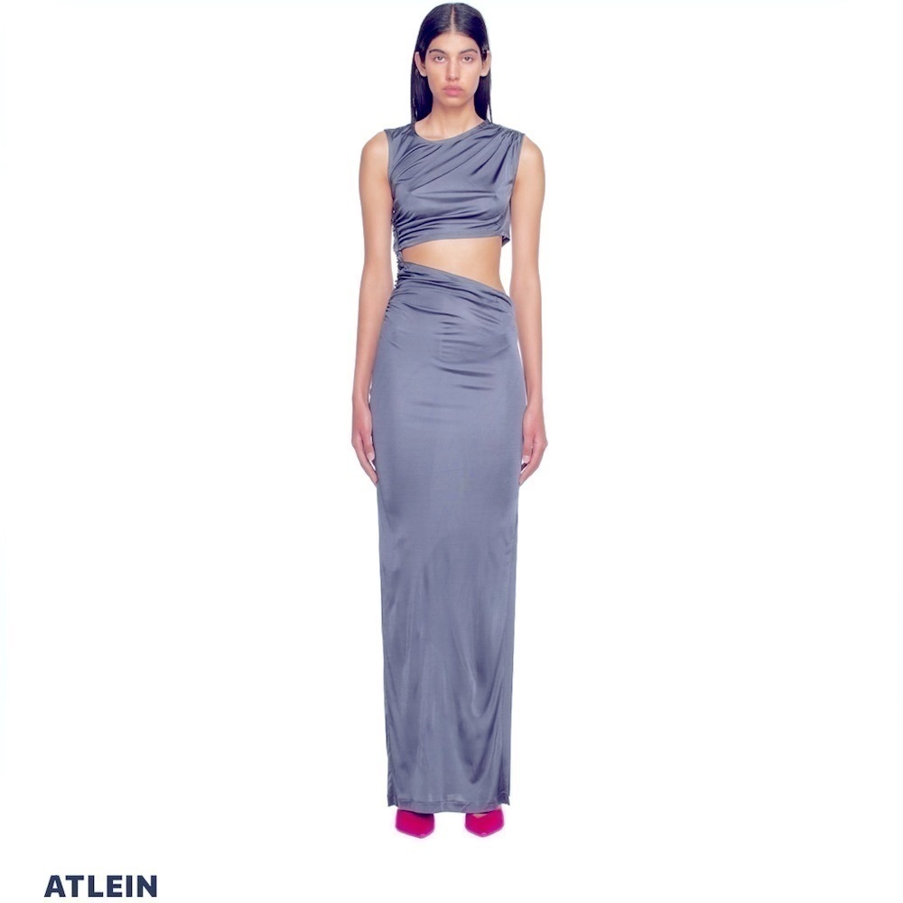Atlein Collective Blue-Grey Ruffled Maxi Dress Medium rare color